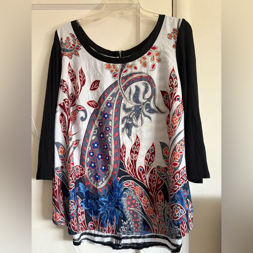 Lane Bryant Black and Multicolor Paisley Blouse